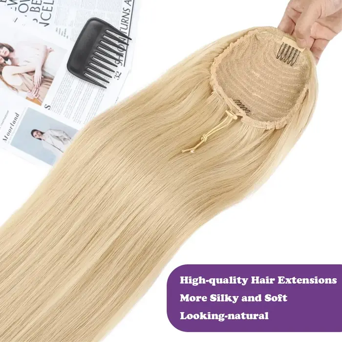 Extension queue de cheval cheveux humains 100G # 613 Blonde Remy