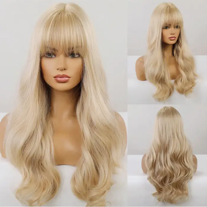 HENRY MARGU perruque synthétique rouge gingembre cuivre jaune pour femmes perruques longues ondulées bouclées avec frange Cosplay fête cheveux résistants à la chaleur