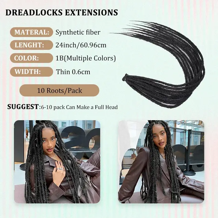 Extensions de Dreadlock synthétiques 10 racines/paquet Hippie dreads à une extrémité Ombre Loc