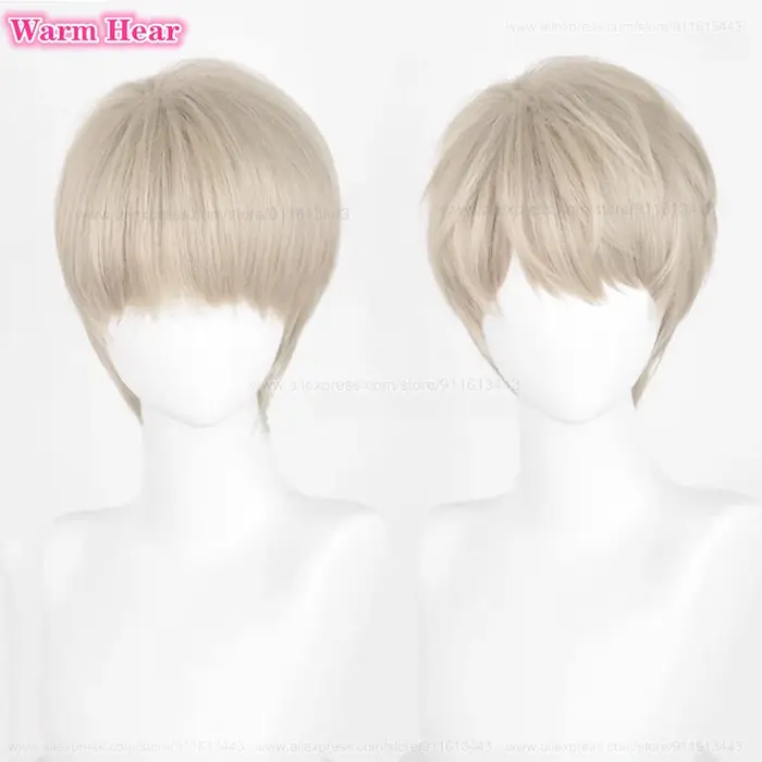 Xavier perruque synthétique jeu court unisexe 30 cm gris clair or/gris Cosplay Anime perruques résistant à la chaleur