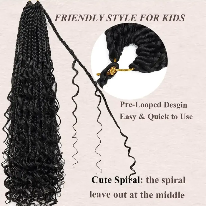 Boîte de déesse tresses cheveux au Crochet avec extrémités bouclées