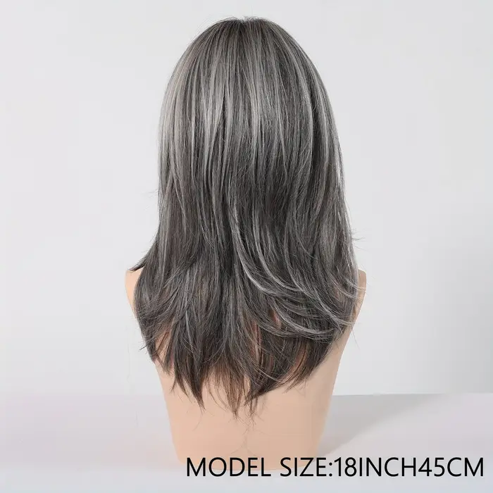 Perruque synthétique tendance avec cheveux ondulés mi-longs dans un style longueur menton
