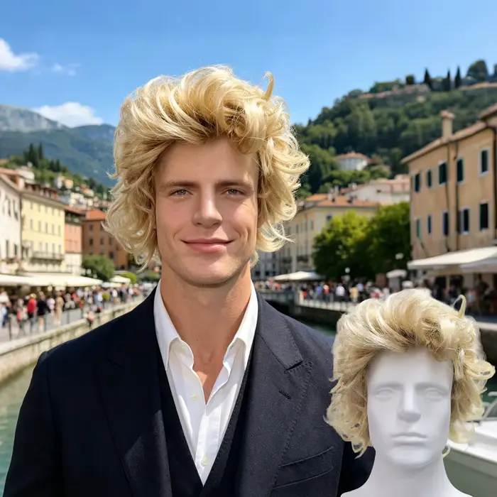 Perruque synthétique courte bouclée et désordonnée blonde