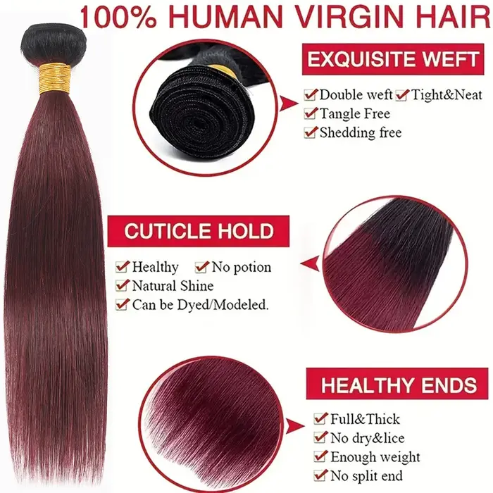 Tissage en lot brésilien naturel lisse ombré bordeaux