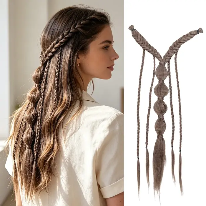 Extensions de cheveux tressés style elfe à demi-tête avec pinces BB