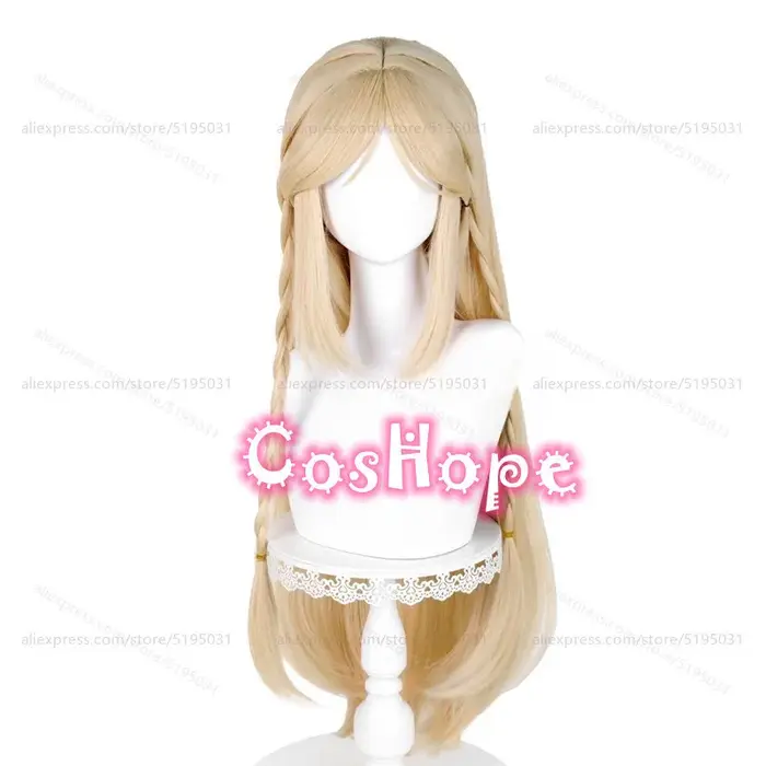 Cartethyia Cosplay perruque avec oreilles 90 cm de Long pré tressé lin doré