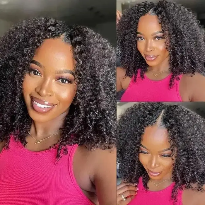 Perruque V-Part Deep Wave 40 pouces en cheveux humains, sans colle, densité 200, bouclée crépue, san