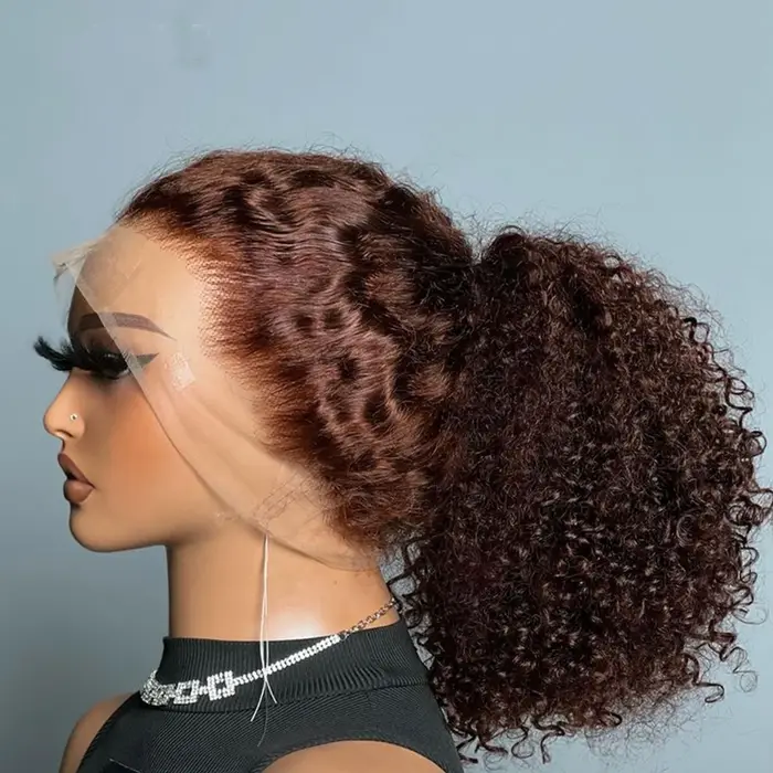 Perruque Lace Front Wig 360 naturelle, bretelles invisibles, brun chocolat, Full Hd, densité 200%, D