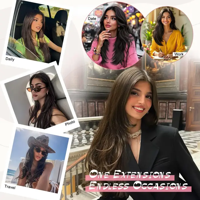 Extensions de cheveux noires à clipser pour femmes