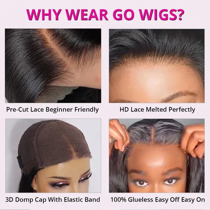 Wear matchs Go-Perruque droite sans colle avec fermeture en dentelle HD, délié pré-plumé, cheveux hu