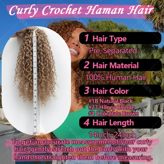 Plume Crochet cheveux humains 4/27 mettre en évidence Pixie Curl Extensions de cheveux en vrac léger