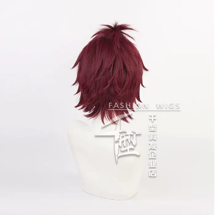 Ensemble Stars Cosplay Isara Mao Perruque, Trickstar Rouge Foncé, Frange Courte au Milieu, Idol Roleplay, Cheveux Synthétiques