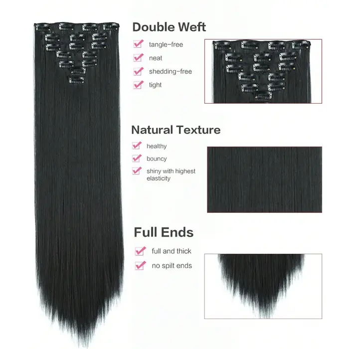 Extensions de cheveux synthétiques à clipser pour femmes et filles