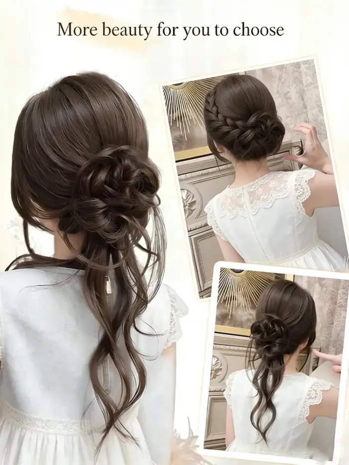 Perruque Dragon Beard Meatball Bun pour femmes et filles