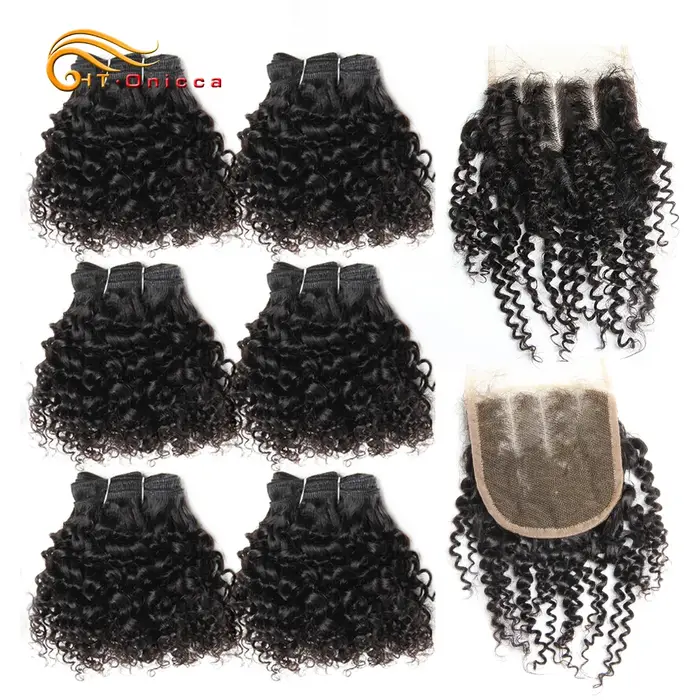 Cheveux brésiliens Jerry Curl paquets avec fermeture bouclés
