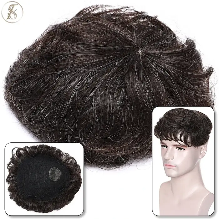 TESS hommes système de remplacement de cheveux 35g hommes toupet 16x19 cm perruque de cheveux humains hommes prothèse capillaire mâle pince dans les Extensions de cheveux