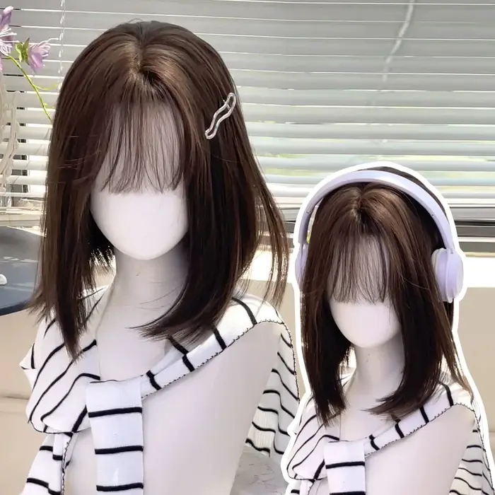  ﻿ Perruque courte synthétique lisse
