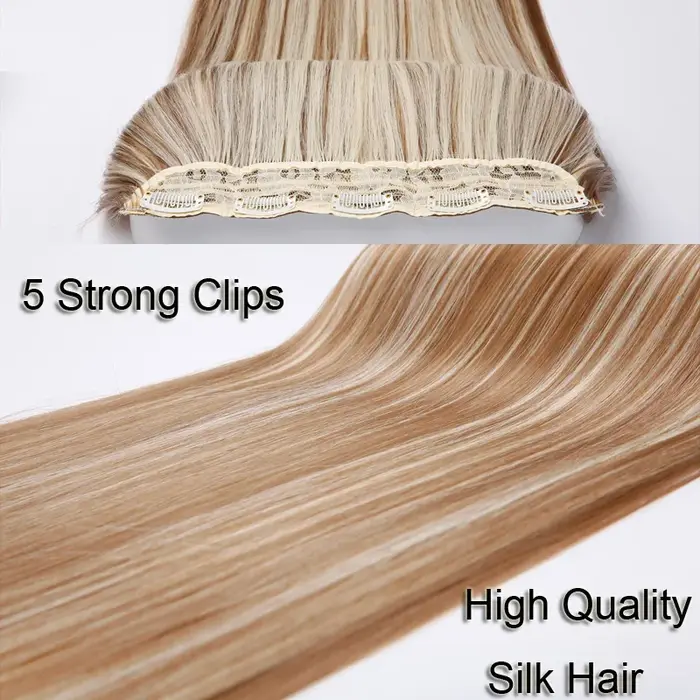 Extensions capillaires synthétiques longues et lisses de 24 pouces, postiche Invisible une pièce à 5