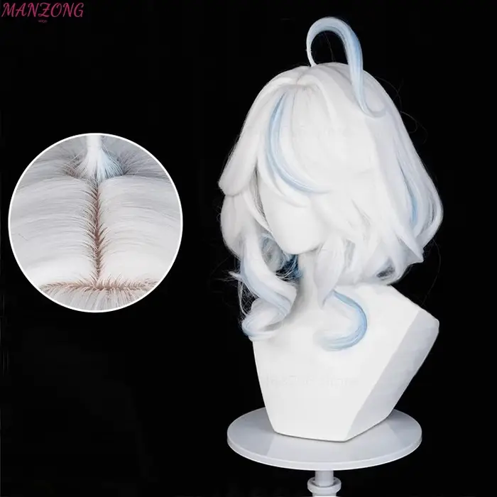 Furina perruque courte Focalors Cosplay perruque courte argent blanc bleu perruque Cosplay Anime Cosplay perruques résistant à la chaleur synthétique + bonnet de perruque