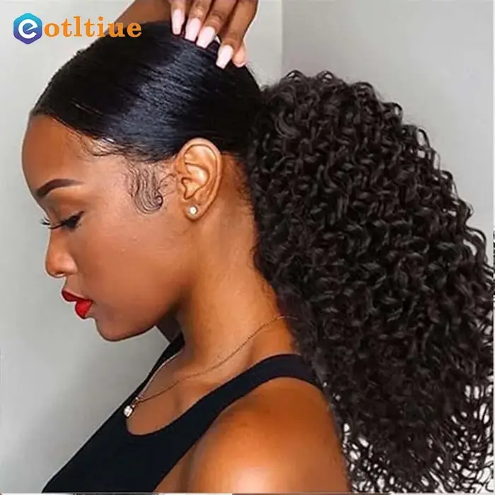 Queue de cheval de cheveux humains, Kinky Curly, Proximité Wstring, Extension de queue de cheval, Af