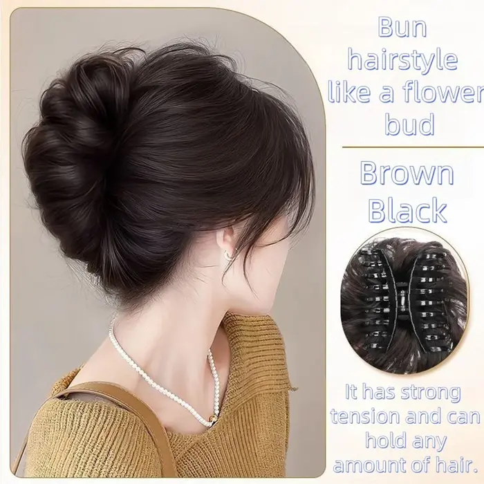 Perruque synthétique pour femmes – Chignon à bourgeons de fleurs paresseux de style chouchou