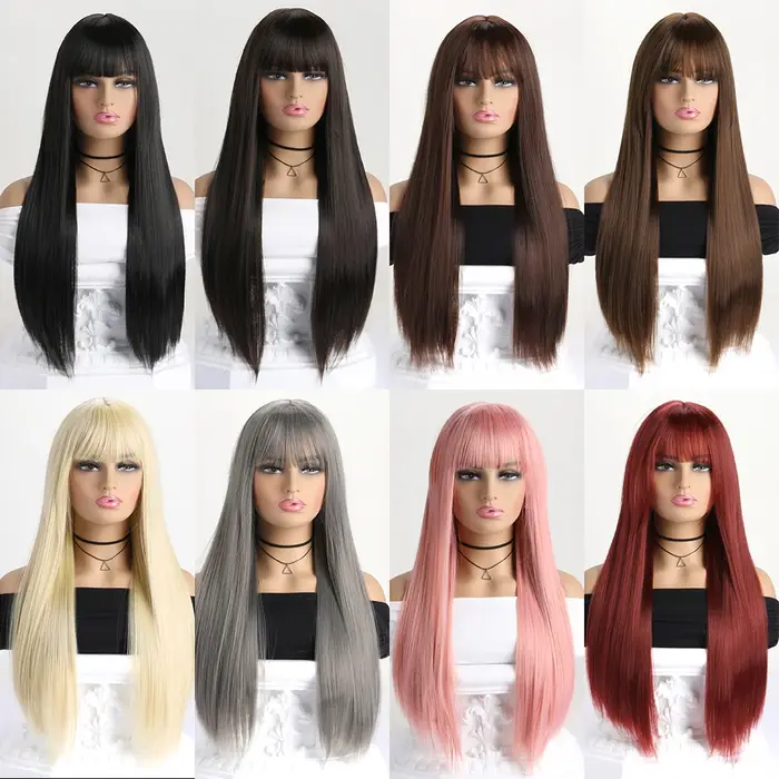 Perruque synthétique longue et lisse de 26 pouces pour femmes