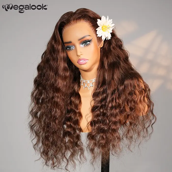 Megalook # Perruque Lace Front 13x6 couleur marron chocolat