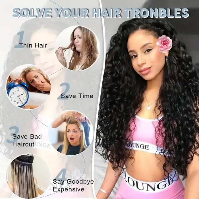 Extensions capillaires synthétiques crépues bouclées à 16 clips