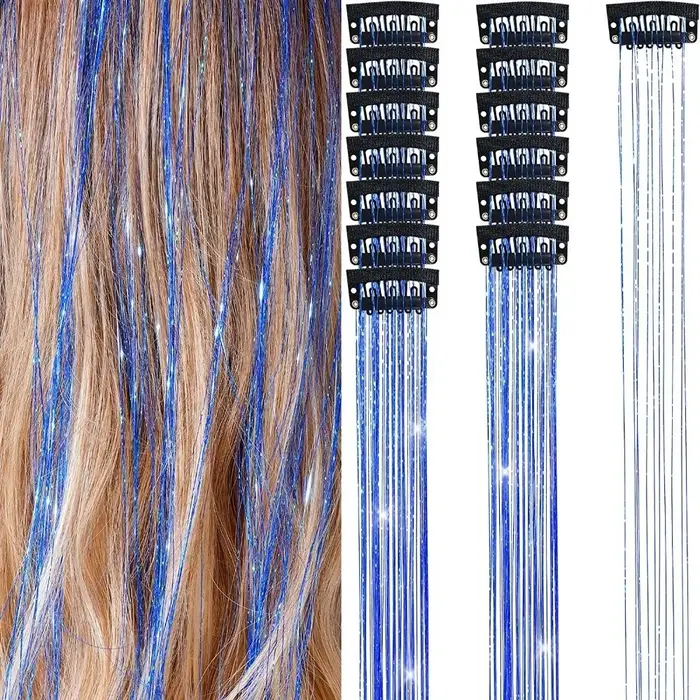 Extensions de cheveux à clipser tendance, mèches colorées brillantes, cheveux de fée, mèches longues et lisses pour filles