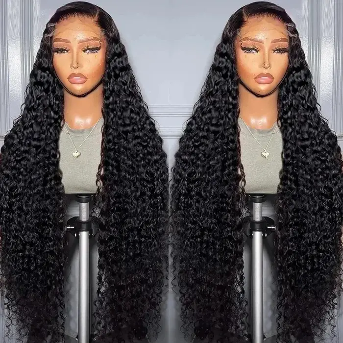 Perruque Lace Front Wig Deep Wave brésilienne naturelle, cheveux bouclés, 13x6, pre-plucked, 34 pouc