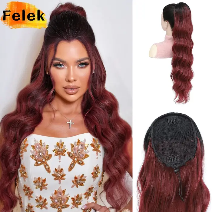 Extension de queue de cheval ondulée bouclée synthétique longue 28 pouces Extensions de cheveux