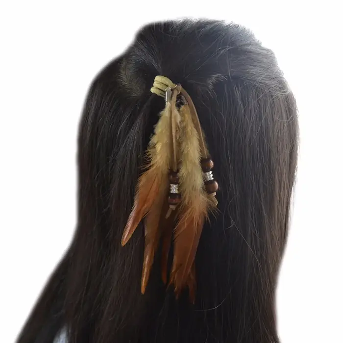 Ethnique noir marron plume tresse élastique bandeau de cheveux Tribal Extension