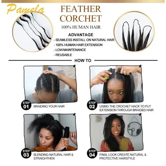 Extensions de cheveux humains au Crochet pré-séparés sans nœuds