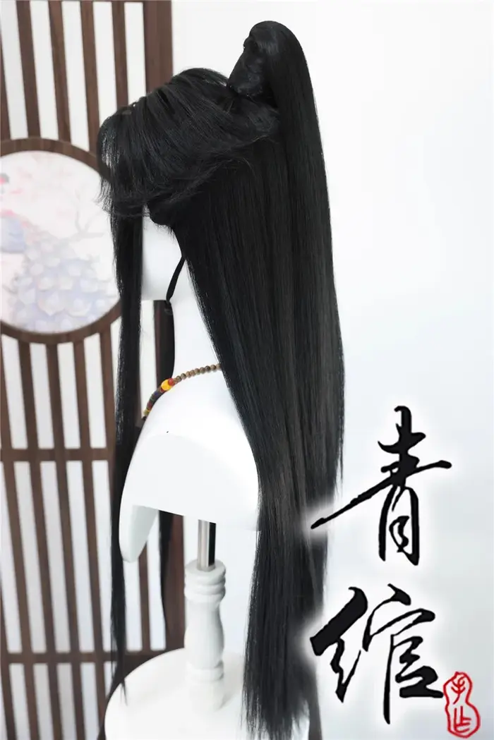 Style Mo Ran Cosplay perruques noir avec queue de cheval haute