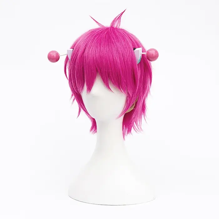 Perruque de Cosplay synthétique rose courte avec épingles à cheveux + bonnet