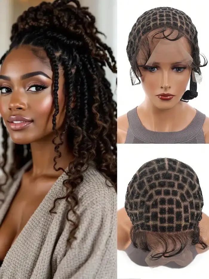 Bonnet de perruque synthétique tressé avec cheveux de bébé
