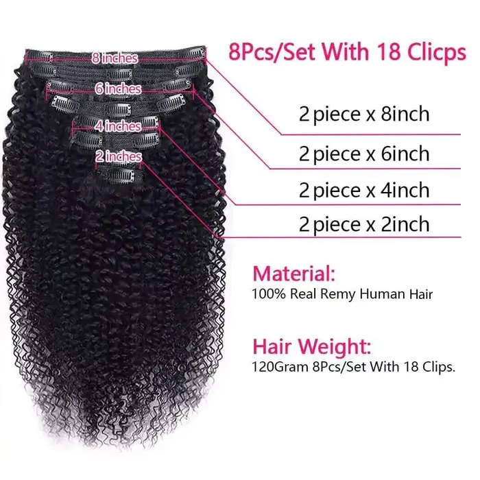 Extensions de cheveux humains Remy crépus bouclés à clips
