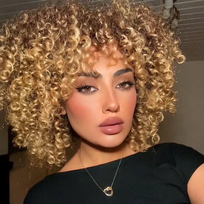 Perruques bouclées blondes pour femmes perruques courtes Afro crépues bouclées avec frange perruque 