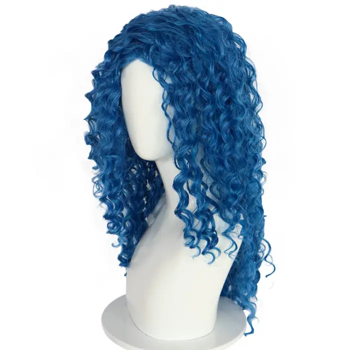 Perruque de cosplay bleue bouclée