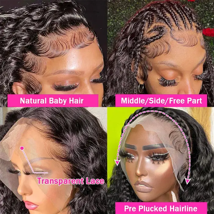 Perruque Lace Front Wig ondulée brésilienne Hd, cheveux naturels, Deep Wave, 13x6, pour femmes, 13x4
