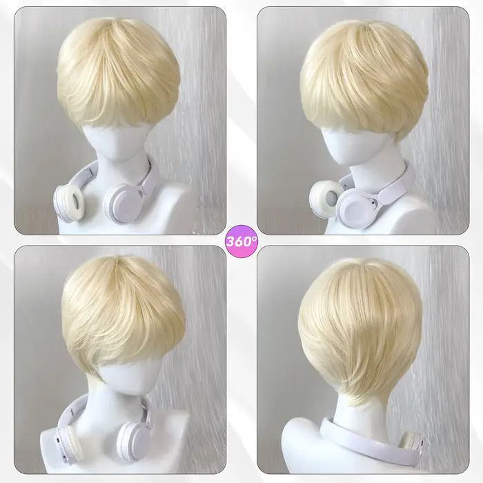 MEISU 10 pouces frange droite perruque Cool Boy fibre synthétique couches cheveux résistant à la chaleur naturel lisse