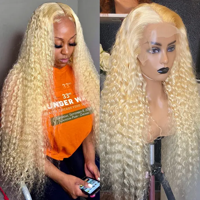 Silkwave 613 couleur blond miel 13x6 HD dentelle frontale perruque cheveux humains bouclés perruque