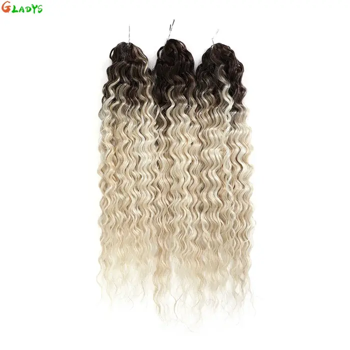 Extensions de cheveux synthétiques Ariel Ombre Blonde Deep Wave Braids, 300g/3 pièces, 24 pouces (60cm), Ombre Brown, cheveux bouclés torsadés au crochet