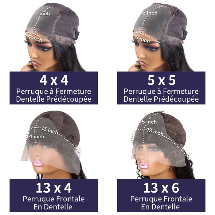 Perruques Cheveux Humains Sans Colle à Fermeture Dentelle 5X5 4X4