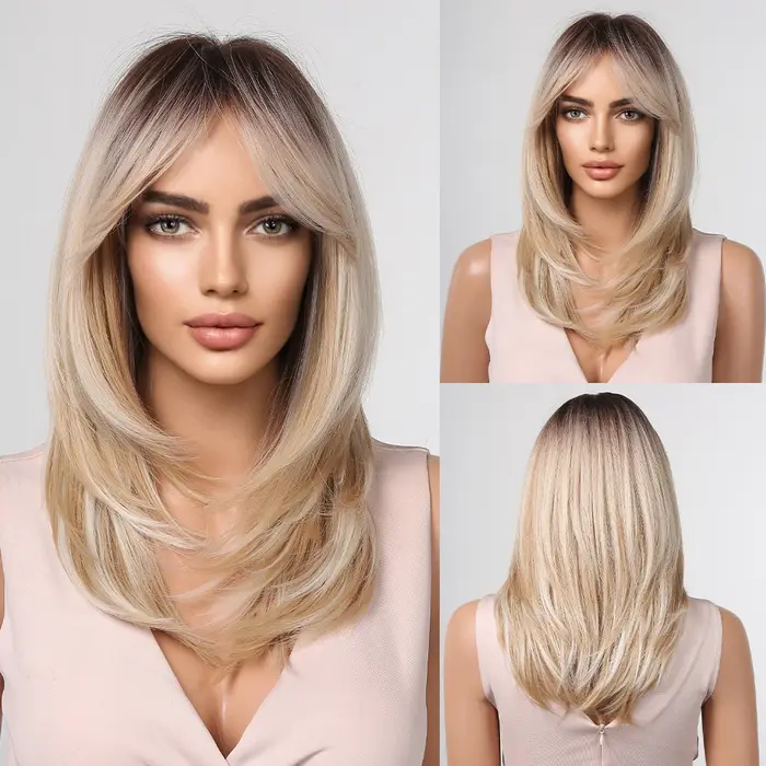 ALAN EATON – perruques synthétiques blondes longues pour femmes, perruque avec frange, couleur ombré