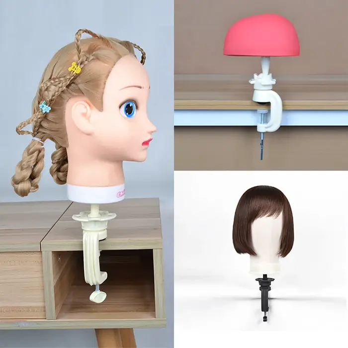Support de tête de perruque à pince de table, support de tête de mannequin d'entraînement réglable en plastique, outils et accessoires capillaires