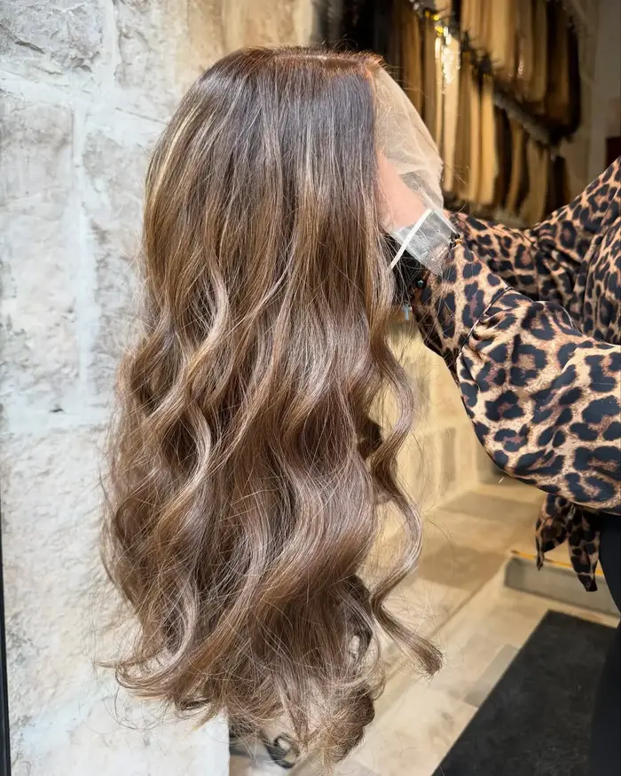 Perruque synthétique marron châtain foncé à reflets ombrés Balayage pour femmes, perruque Body Wave 