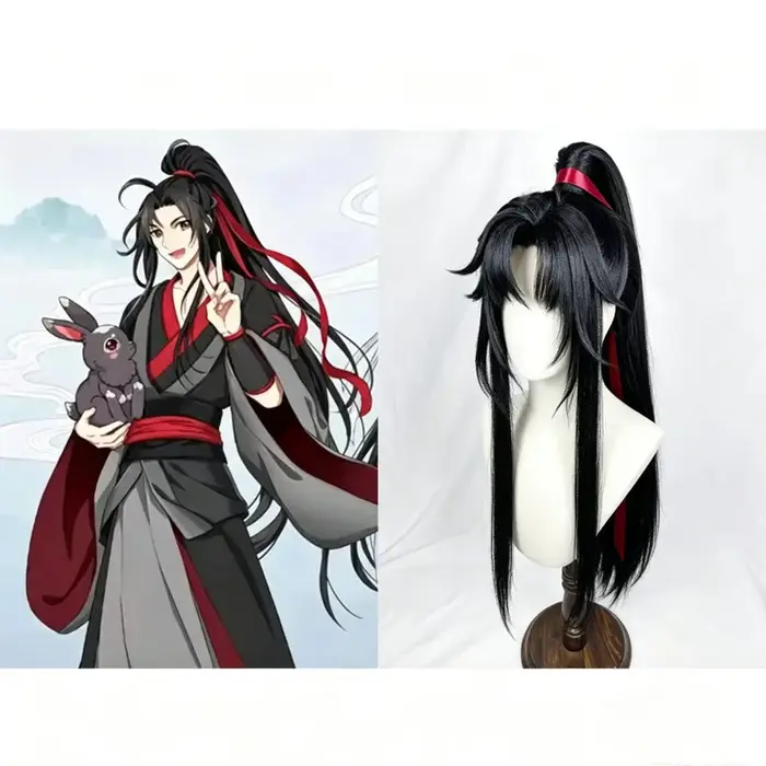 Wei wuxian style perruque grand maître de la culture démoniaque MDZS Lan Wangji noir longue queue de cheval coiffure personnalisé perruques accessoires