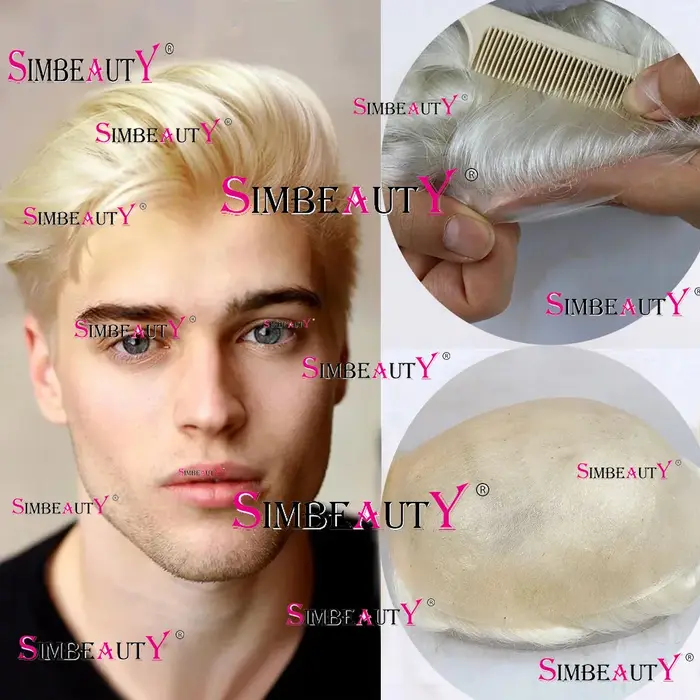 Ligne de cheveux naturelle 80% densité Super mince 0.02mm peau Invisible gris 1B65 1B80 hommes toupe