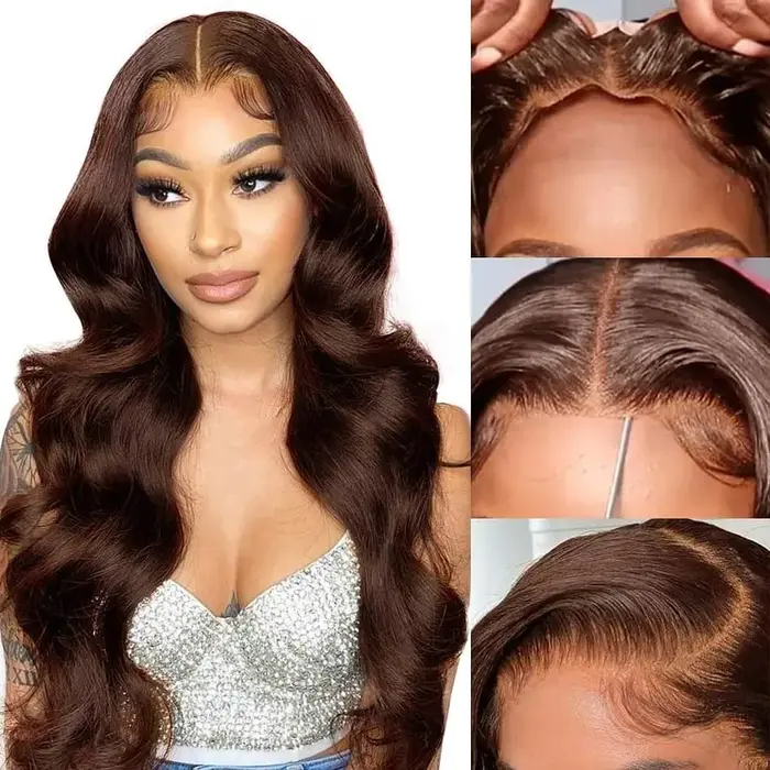 Perruque Lace Front Wig Body Wave Naturelle, Cheveux Humains, Brun Chocolat, 13x6, HD, Densité 250,